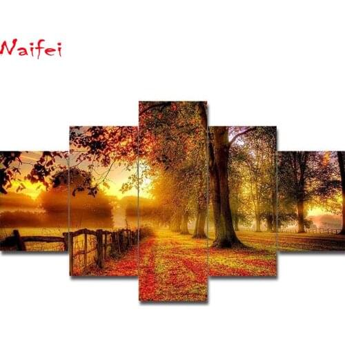 5pcs Full Square/Round Drill 5D DIY Diamond Painting "park Big tree" Multi-picture Combination 3D Embroidery autumn scenery Deco