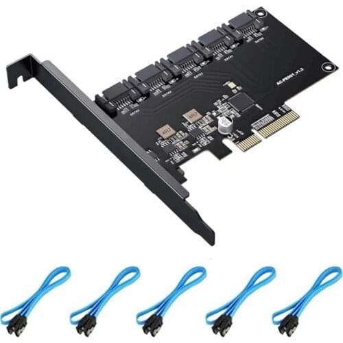 HOT-SATA PCIE Adapter 5 Ports SATA 3.0 to PCIE X4 X8X16 Expansion Card SATA3.0 PCIe SSD HDD Hard Drive Converter Adapter Box