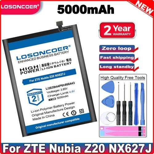 LOSONCOER 5000mAh Li3839t44P6h866443 Battery For ZTE Nubia Z20 NX627J Li3839t44P6h866443 Mobile Phone Battery