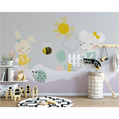 Beibehang Custom wallpaper Children Room Wall 3d Wallpaper Cartoon bunny sun Background Wall 3d wallpaper tapety