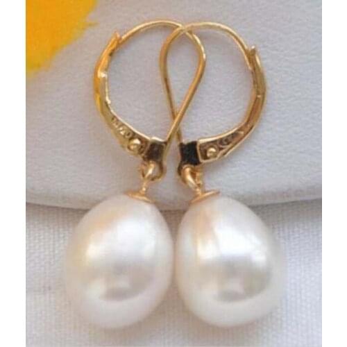 Free shipping>>>>noble jewelry 14K Yellow Gold HOT Huge AAA+ 10-13mm White South Sea Pearl Earrings