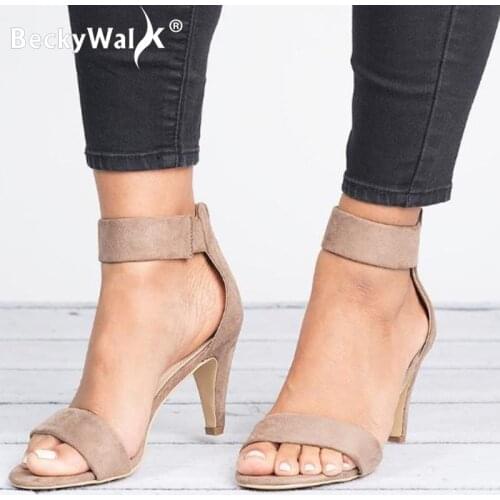 Women Sandals Mid Heel Open Toe Summer Shoes 5CM Heels Sandals Female Plus Size 43 Sandalias Mujer Thin Heel Shoes Woman WSH3340