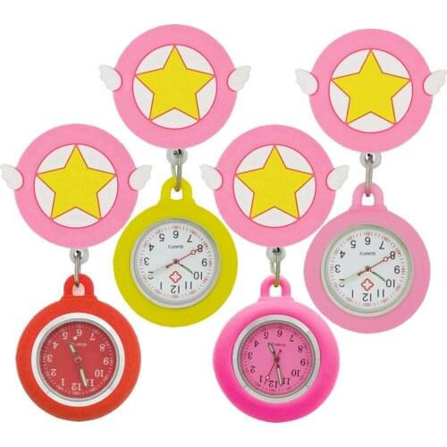 Beautiful Girls Moon Stars Wing Silicone Yong Women Ladies Nurse Doctor Dress Pocket Watches Hospital Workers Cute Gift Clock