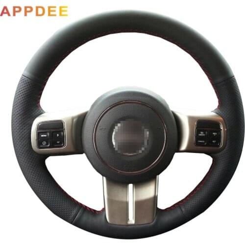 Handsewing Black Artificial Leather Steering Wheel Covers for Jeep Grand Cherokee 2011-2013 Compass Wrangler Patriot 2011-2016