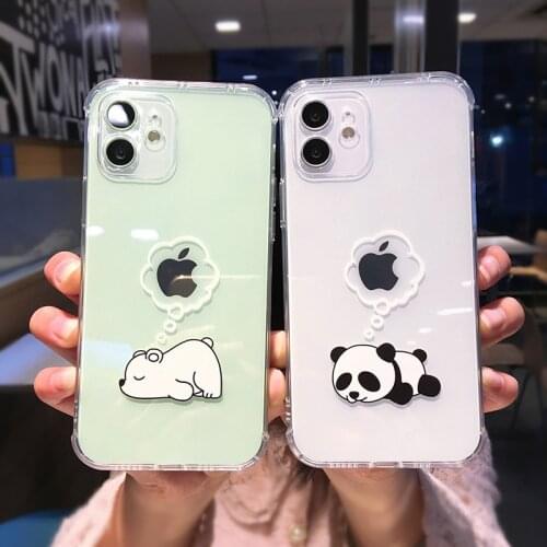 Cartoon Cute Animal Panda Bear Transparent Phone Case For iPhone 11 12 Pro 12Mini X XR XS Max 7 8 Plus Shockproof Soft TPU Cover