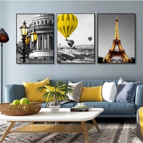 Black and White Landscape Nordic Canvas Painting Set Art Yellow Scenery Wall Art Picture for Living Room Home Decor Cuadros