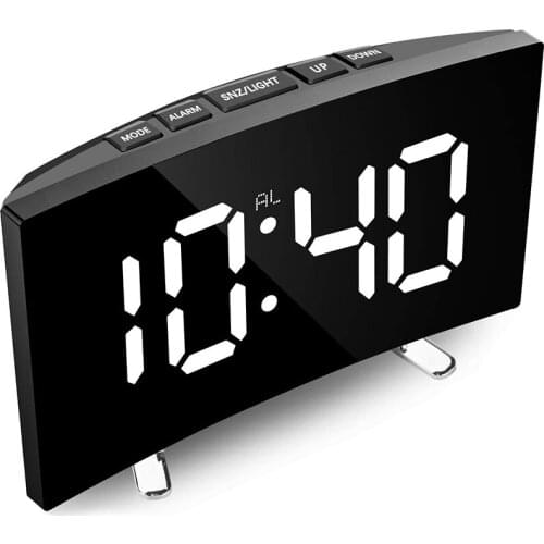 Digital Alarm Clock, 7 Inch Curved Dimmable LED Screen Digital Clock for Kids Bedroom, White Large Number Clock, Snooze Function