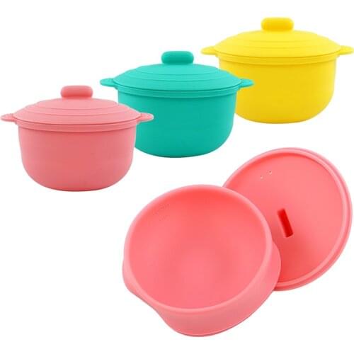 Baby Learning Feeding Bowl Cute Silicone Folding Plate Kids Tableware with Lid