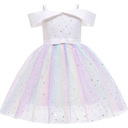 2021 Flower Shoulderless Dress Kids Dresses For Girls Children Costume Princess Colorful Party And Wedding Dress Girl 3-10 Year