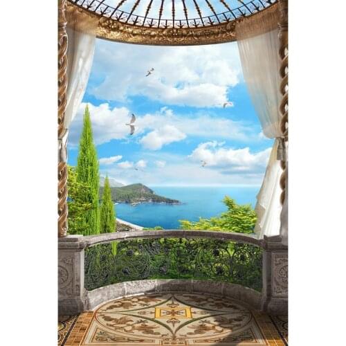 Seaside Landscape Palace Balcony Scene Photography Backgrounds Baby Child Portrait Photographic Backdrops For Home Photo Studio