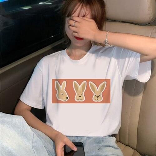 Cartoon Rabbits Tshirt Short Sleeve Tops Tee Women Summer Casual O-neck Tee Shirts Female Graphic Tshirts Clothing Camisas Mujer
