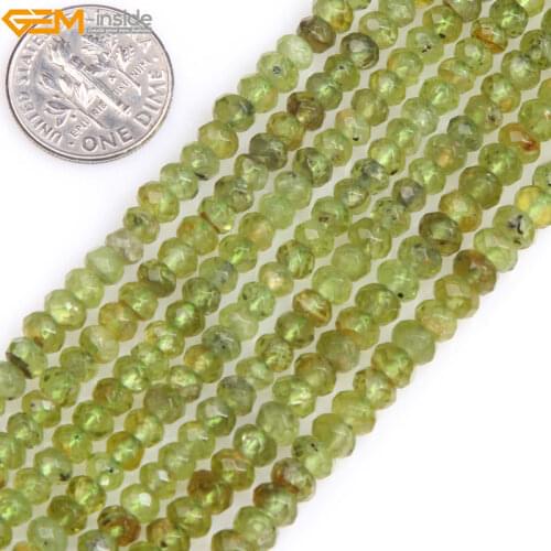 Gem-inside Natural AAA Grade Green Olivine Peridot Faceted Beads Rondelle Heishi Spacer Beads For Jewelry Making 15" DIY