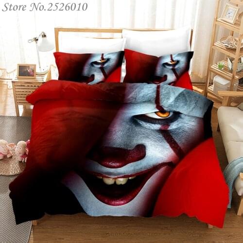Stephen Kings It 3D Horror Movie Clown Series Bedding Set Duvet Cover Pillowcases Bedlinen Bedclothes Twin Full Queen King Size