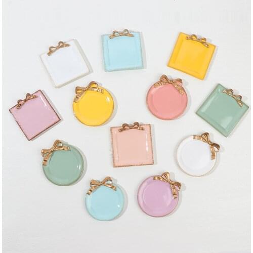 Bowknot Small Round Plate Small Square Plate Resin Dessert Cake Plate Jewelry Plate Decoration Jewelry Storage Tray Round Plate