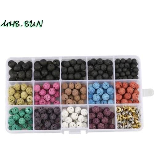MHS.SUN 8MM Black Volcanic Lava Stone Beads Colorful Volcanic Stone Kits Box Accessories For DIY Bracelets Making Jewelry