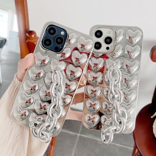 Korean love heart Plating Bracelet Wrist Chain Phone Case For iPhone 12 Pro Max XR X XS Max 7 8 Plus 11 Pro SE Soft Back Cover