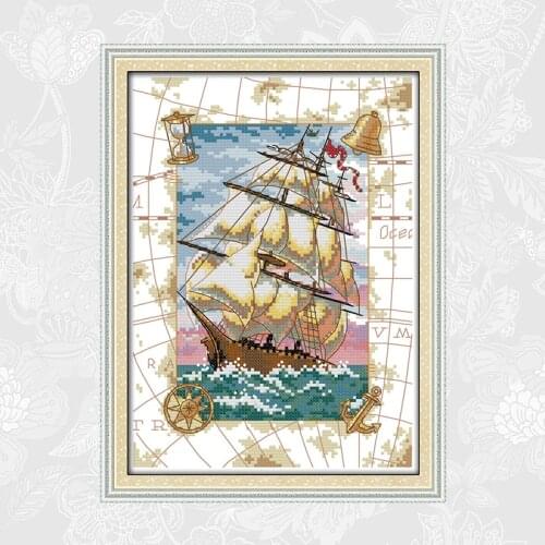 Joy Sunday Oceangoing Voyage Counted Cross Stitch kits Sale, Embroidery Needlework Set, Home Decoration Send Accessory Tools