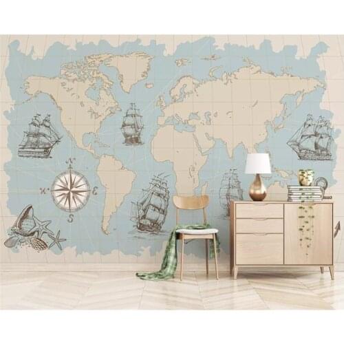 Beibehang Custom Any Size Mural Wallpaper 3D Nautical sailboat world map mural Living Room wallpaper for kids room 3d wallpaper
