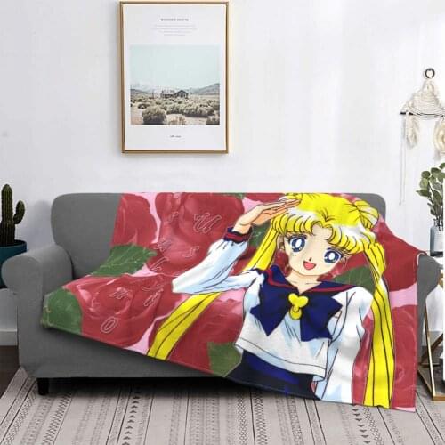 Moon Girl Anime Blanket Fleece Spring/Autumn Rose Beautiful Multi-function Ultra-Soft Throw Blanket for Bed Bedroom Bedspreads