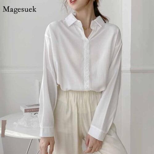 Single Breasted Women Blouse 2020 Korean Fashion New Women Long Sleeve Shirts White Office Lady Tops Blusas Mujer 11580