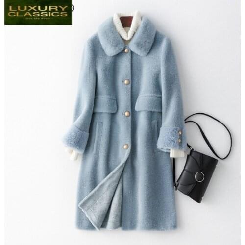 Coat Real Female Fur Winter Natural Mink Fur Collar Jacket Women 2021 Korean Vintage Long Sheep Shearing Jackets Tops Hiver 1988