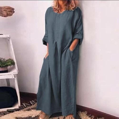 EaseHut 2020 Hot New Long Sleeve Autumn Dress Women One Piece Maxi Long Dress Robe Femme Large Size Cotton Linen Summer Dress