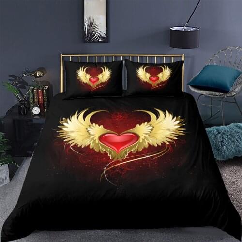 3D Duvet Cover Set Bedding Sets comforter Cases Pillow Covers Full Twin Double Single Size Love Pattren Custom Black Bed Linens