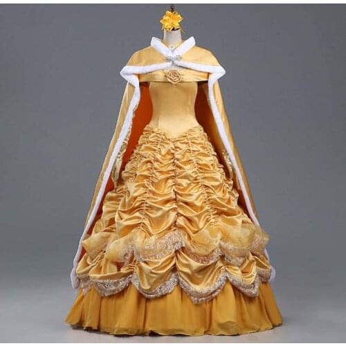 Princess Belle Cosplay Costume Halloween Christmas Party For Adult Girls Women Dress