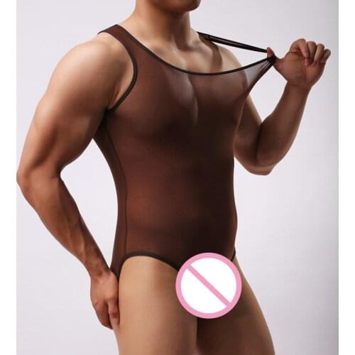 Transparent Mesh Sexy Bodywear Men Bodysuit Underwear Sheer Man Lingerie Singlets See Though Gay Male Undershirts Body Suit Wear