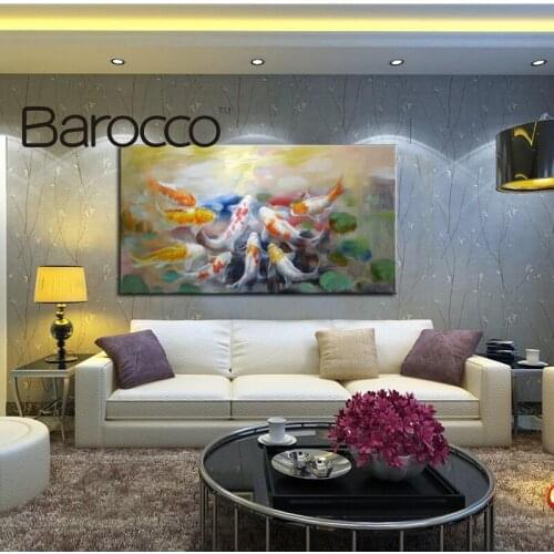 Hand Painted Modern Abstract Oil Painting On Canvas Chinese style 9 fish no stretched home decoration for living room