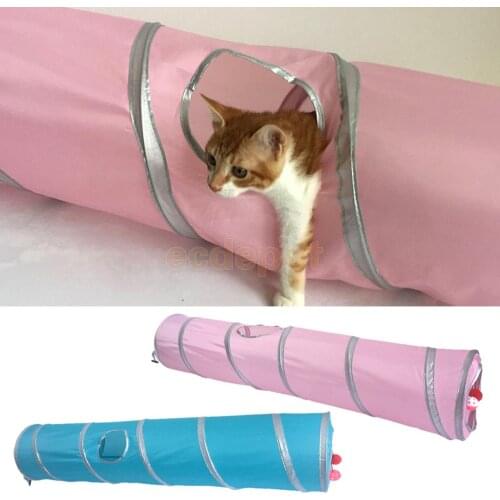 Collapsible Cat Tunnel Dog Tube Stripe Cloth Tent Button Connection Two Suspend Balls Pet Toy for Kitten Fun Indoor and Outdoor