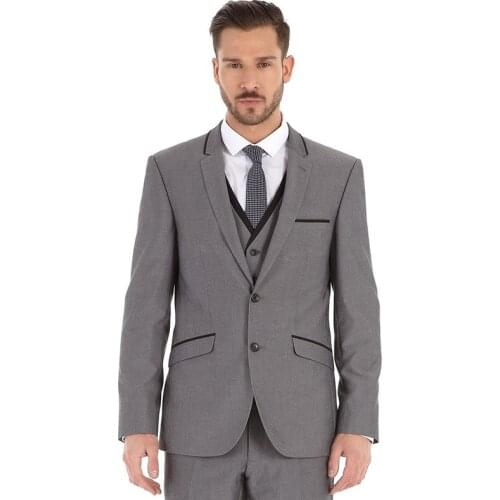 Custom Made Groom Tuxedo Gray Suit Notch Lapel Best man Groomsman Men Wedding Prom Suits Bridegroom Jacket+Pant+Vest