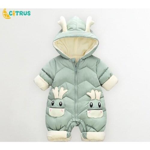 CITRUS Baby Winter Snowsuit Plus Velvet Thick Baby Boys Jumpsuit 0-2 Years Newborn Romper Baby Girls Overalls Toddler Coat