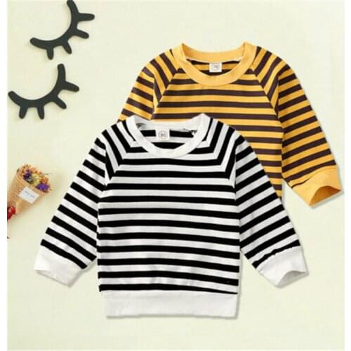 1-4 Years Baby Toddler Sweatshirt Tops Autumn Winter Toddler Yellow Black White Stripe Pullover Boys Girl Long Sleeve Pullover
