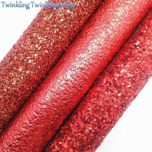RED Glitter Fabirc, Faux Leather Fabric,Synthetic Leather Fabric Sheets For Bow A4 8"x11"Twinkling Ming XM410