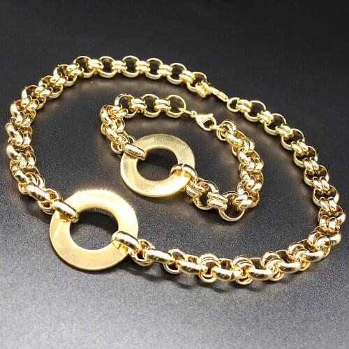 AMUMIU Gold Color Stainless Steel Jewelry Sets For Women Round Rope Chain Wholesale High Quality JS117