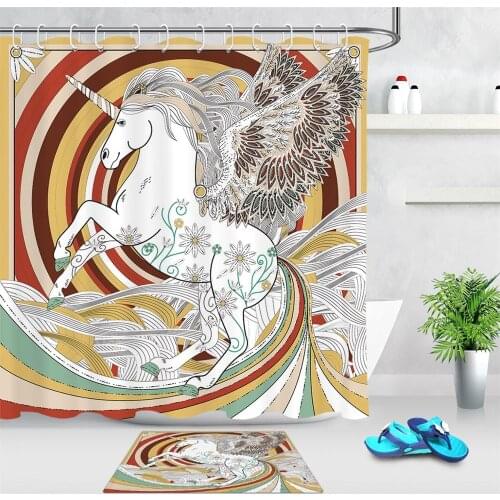 Unicorn Pattern Shower Curtain Retro Ethnic Style Waterproof Fabric Bath Curtains Bathroom Decorations Bath Accessories Screen