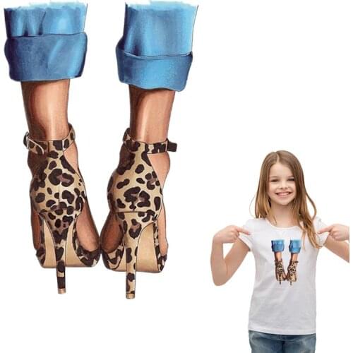 Leopard Shoes Patch Woman Washable Diy Garment Parches Heat Print On T-Shirt Dresses Sweater Ironing Stickers