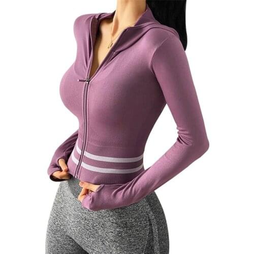 Women Athletic Sport Hoodie Slim Fit Long Sleeved Fitness Coat Yoga Crop Tops With Thumb Holes Gym Jacket Workout Sweatshirts