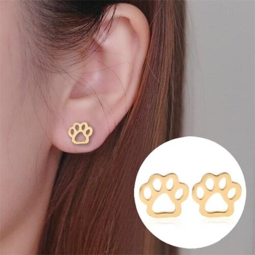 10pairs Cute Dog Cat Paw Stud Earrings For Women Girls Hollow Out Animal Footprint Pendientes Brincos