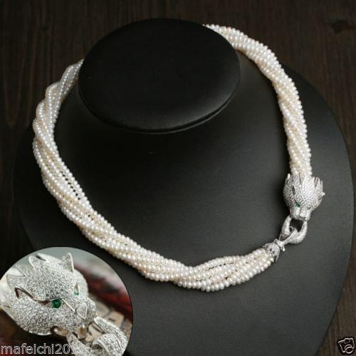 Women Gift word Love BEAUTIFU33-4mmL 8rows AAA Akoya White PEARL NECKLACE CLASP Genuine Natural freshwater 925 noble ladys