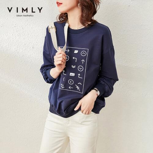 Vimly Spring Sweatshirt For Women Fashion New Printed O Neck Loose Cotton Pullover Hoodies Casual Female Tops F6557