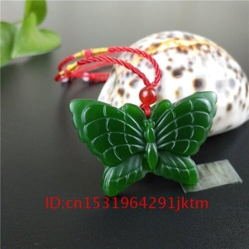 Women Necklace Jade for Butterfly Green Men Pendant Carved Hand Natural Jadeite Gifts Charm Amulet Chinese Fashion Jewelry
