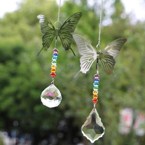 1PCS Chandelier Crystals Ball Prisms Pendant Rainbow Rondelle Beads Chakra Butterfly Suncatcher for Gift