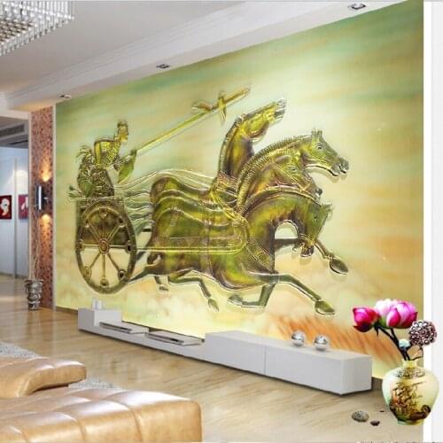 3d antique graceful jade relief classical carriage chariot Chinese home background decorative mural
