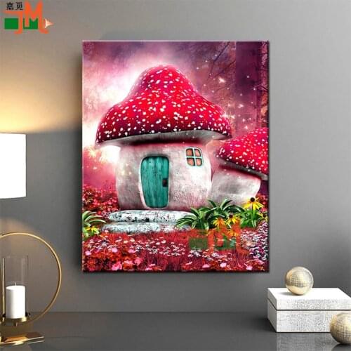 Full Square Round Drill 5D DIY Diamond Painting Mushroom House 3D Diamond Embroidery Cross Stitch Rhinestone Mosaic Decoration