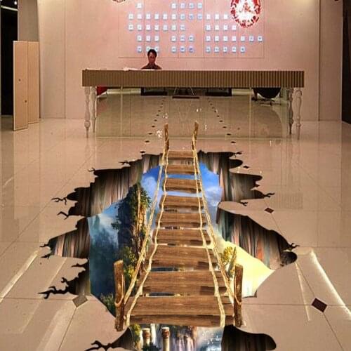 Free Shipping 3d floor painting floating board bridge Wonderland home decoration bathroom bedroom flooring wallpaper mural