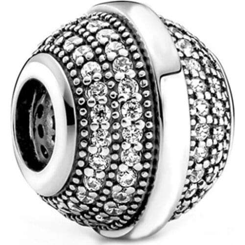 2021 New Fits Pandora Bracelet 925 Sterling Silver Pave & Logo Charm Clear CZ Beads for Jewelry Making Women Gift Kralen