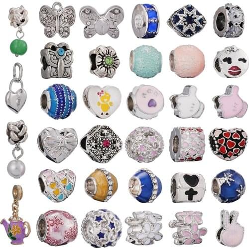 2Pcs/Lot Alloy Large Hole Charm Beads Accessories Suitable For Making Jewelry Jewelry Women Bracelets Brand Bangles Gifts