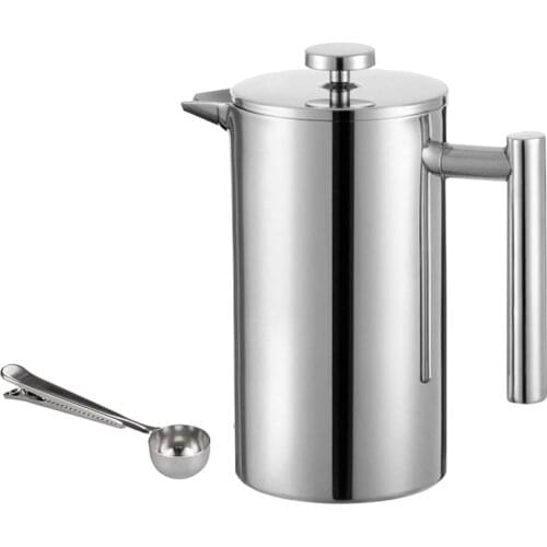 Double Wall 304 Stainless Steel French Press Coffee Maker with Sealing Clip/Spoon- Keeps Brewed Coffee or Tea Hot